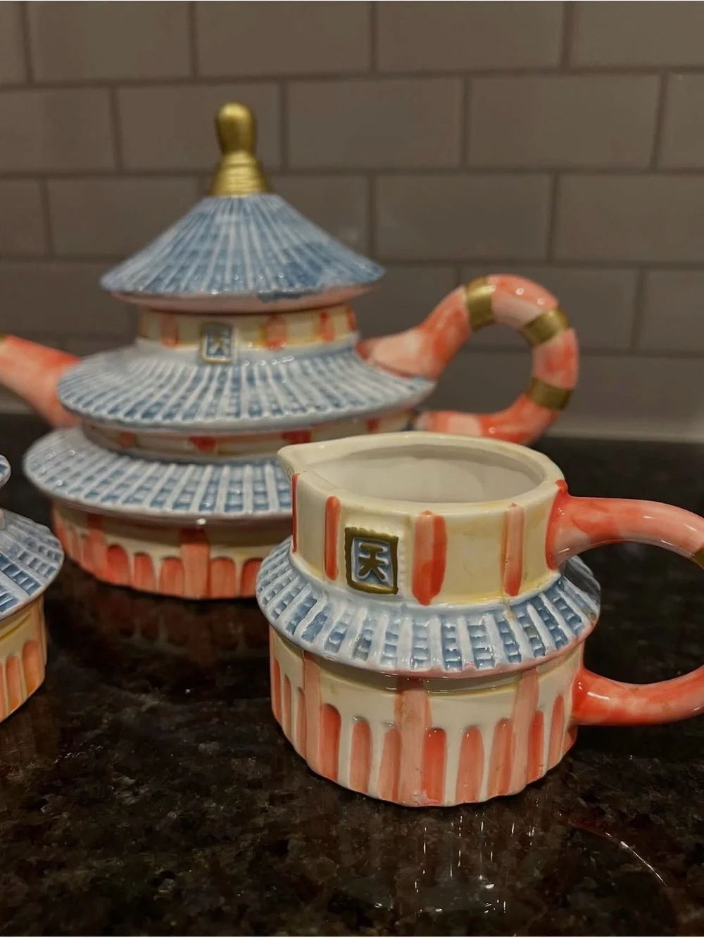 Traditional Japanese Pagoda Ceramic Teapot Set